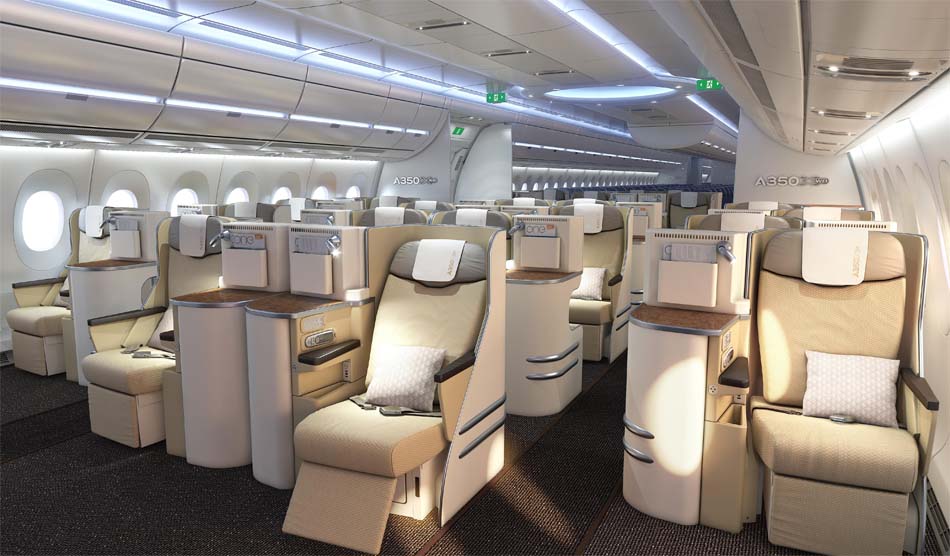 Пассажирский салон Airbus A350-941, бизнес класс