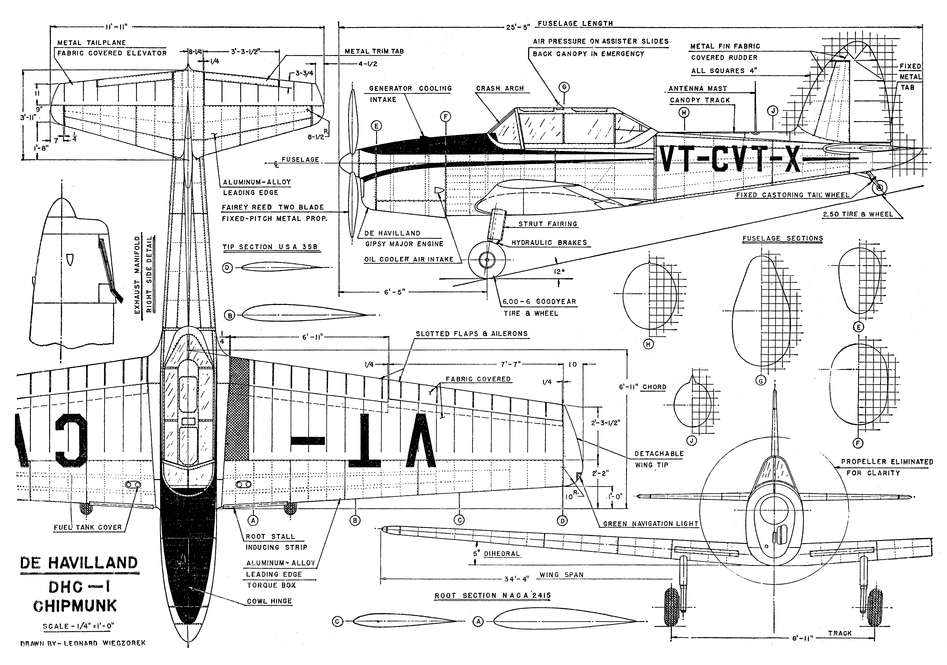 Чертеж DHC-1 Chipmunk