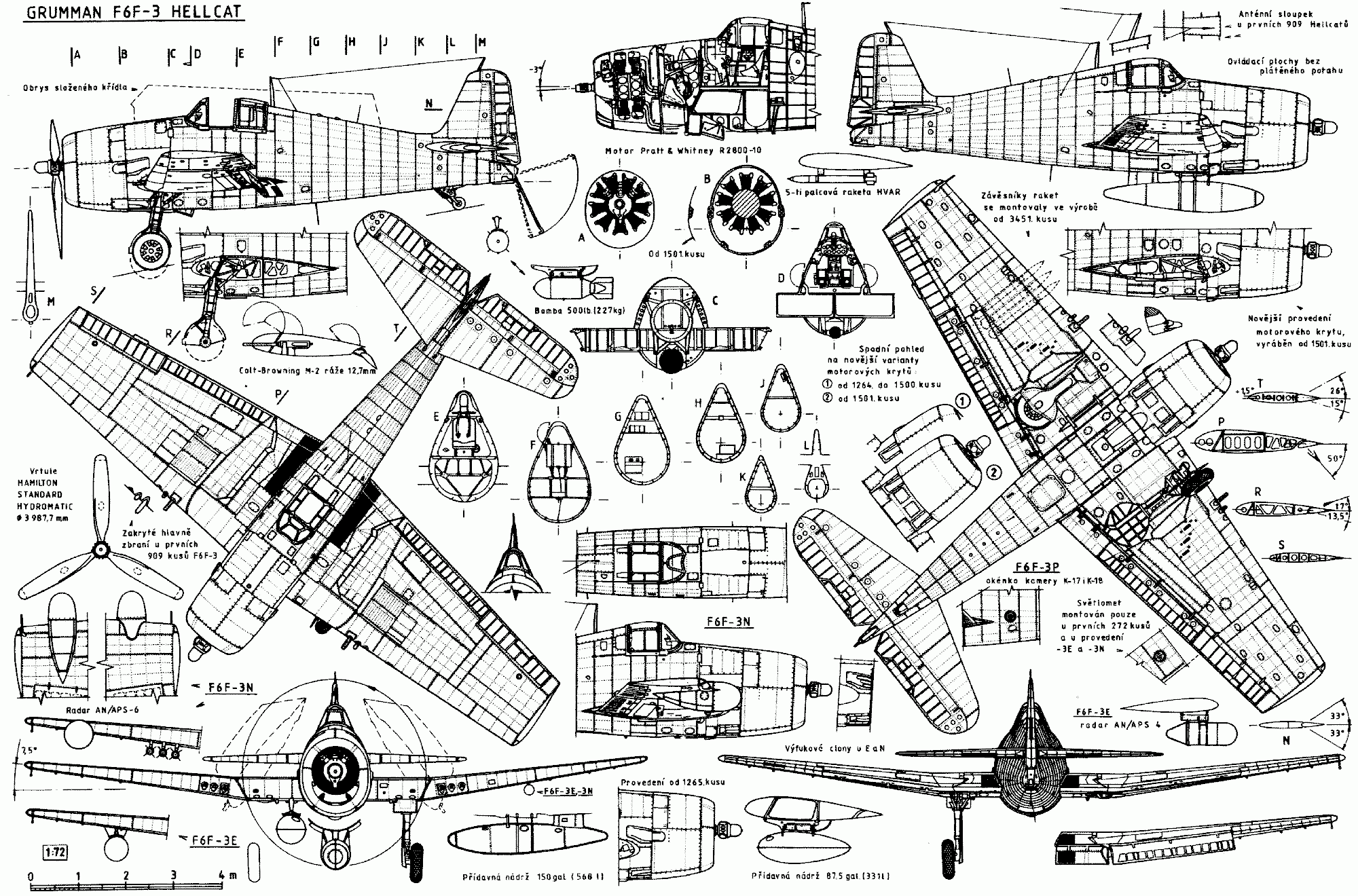 Чертеж Grumman F6F-3