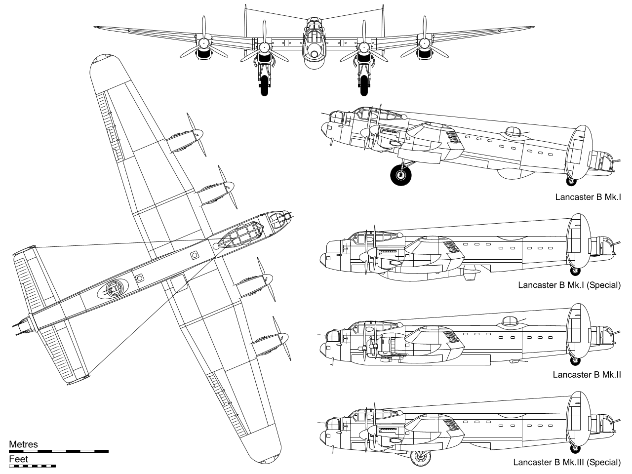 Чертеж тяжелого бомбардировщика Avro Lancaster