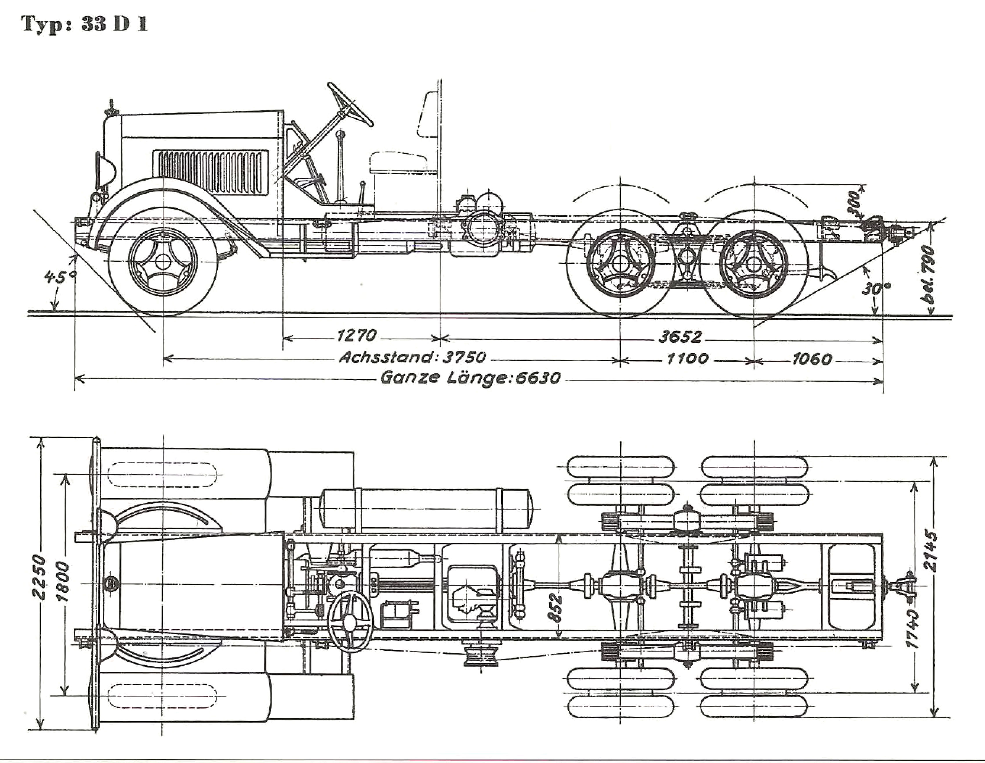 Габариты среднетоннажных трехосных грузовых автомобилей Henschel 33 D1