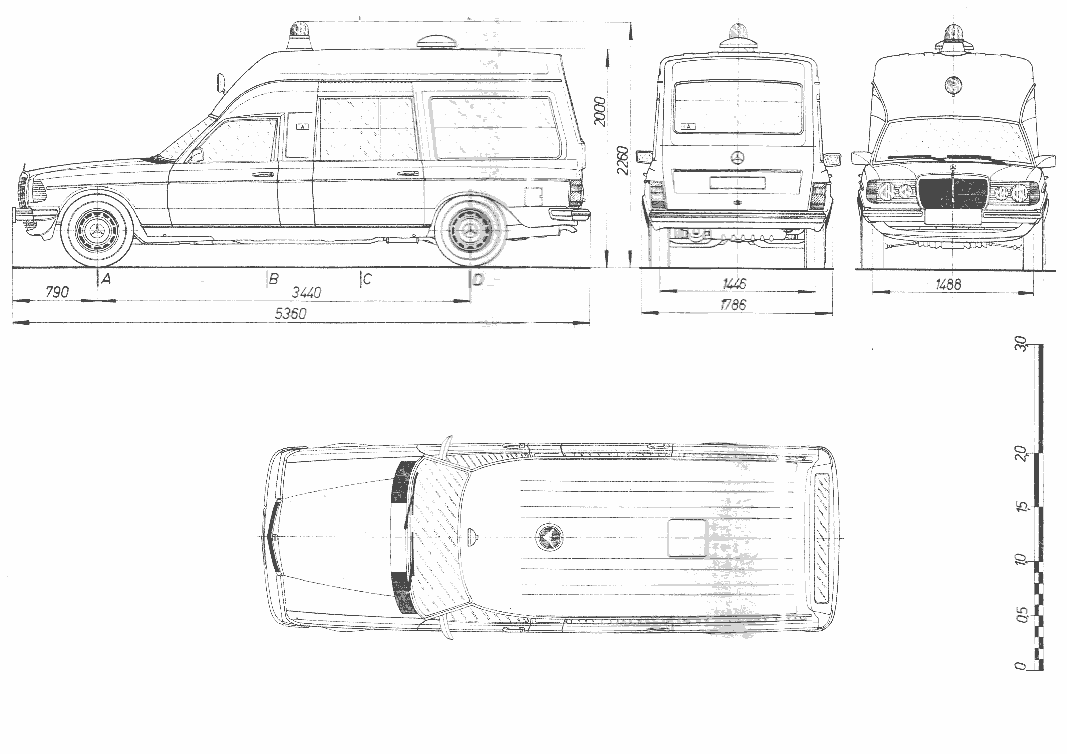 Чертеж Mercedes-Benz w123 Ambulance