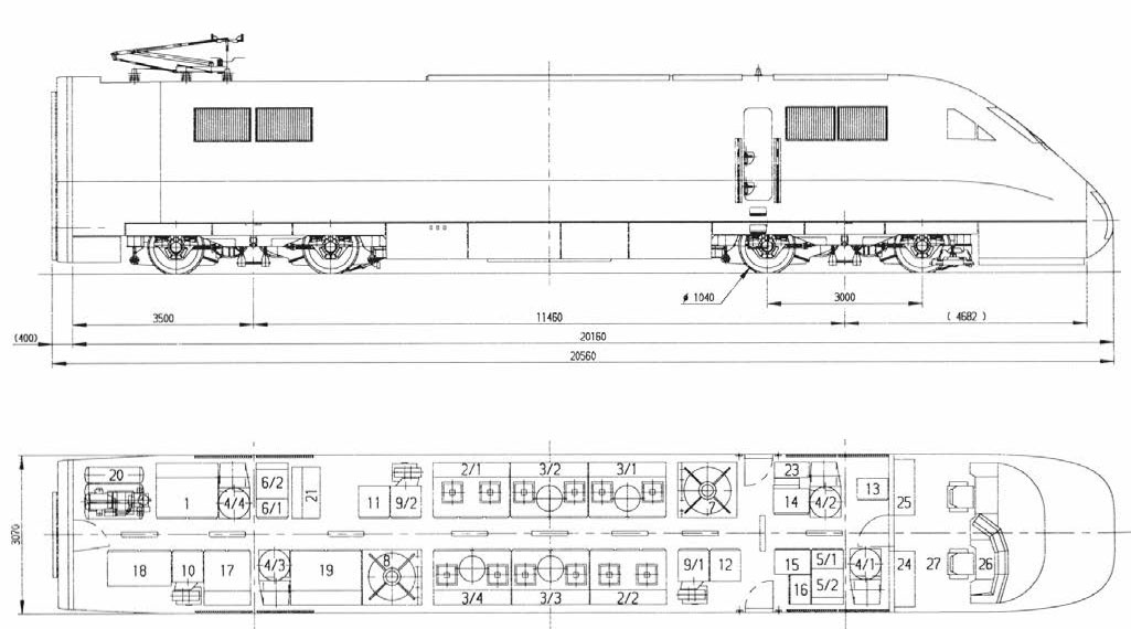 Чертеж головного вагона скоростного электропоезда ICE 1