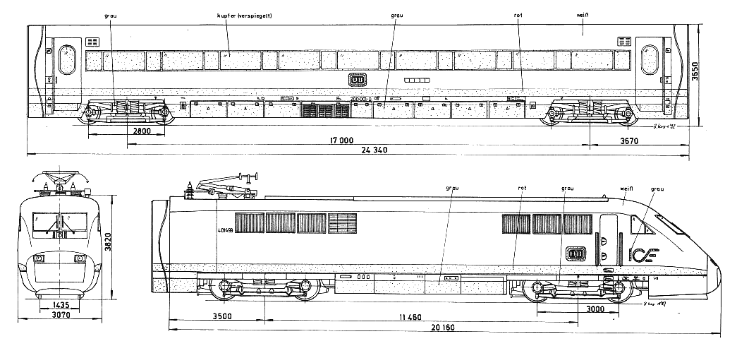 Чертеж вагона скоростного электропоезда ICE 1