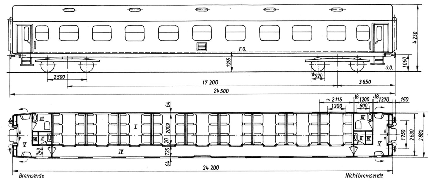 Чертеж вагона Пассажирский вагон Typ Y/B 70