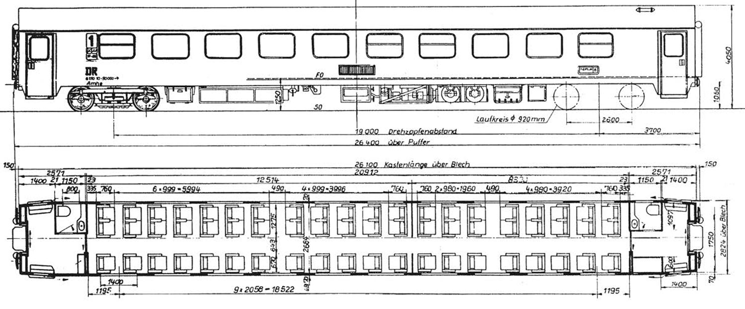 Чертеж пассажирского вагона Typ Komfort-Wagen