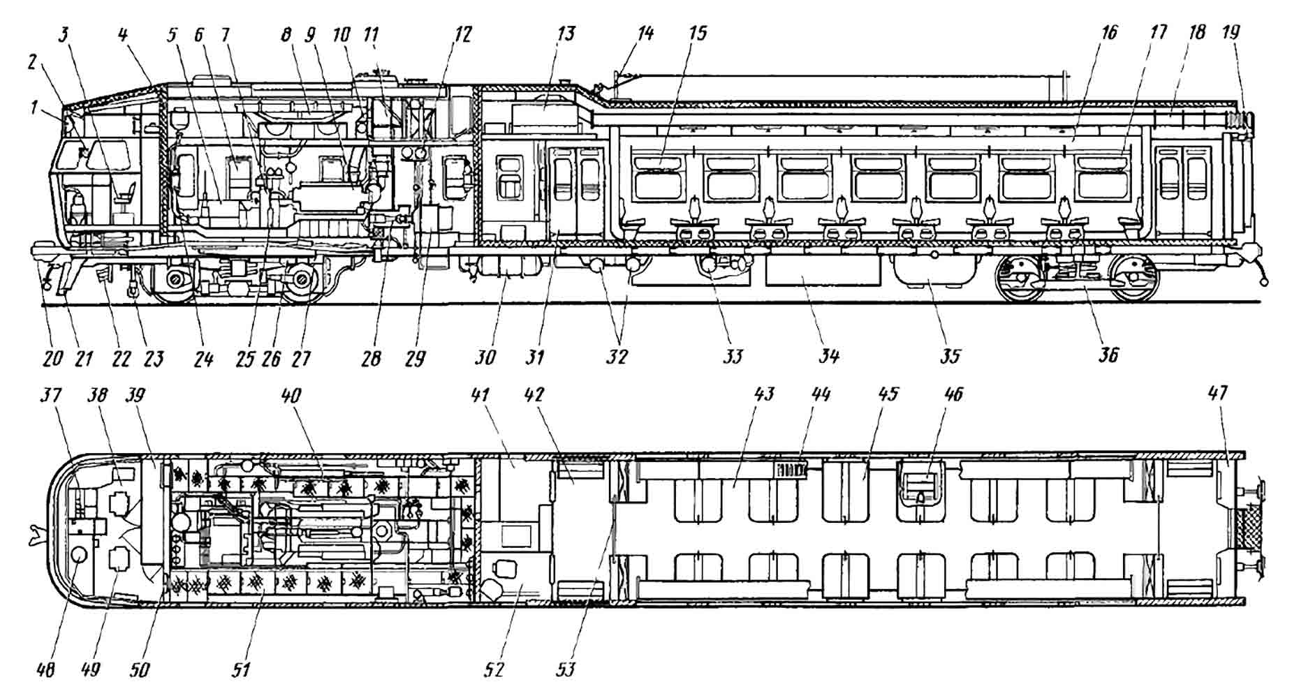 Компоновка дизель поезда ДР1А