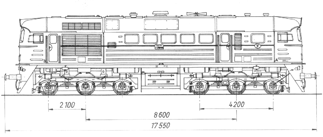 Чертеж тепловоза М62 для европейской колеи
