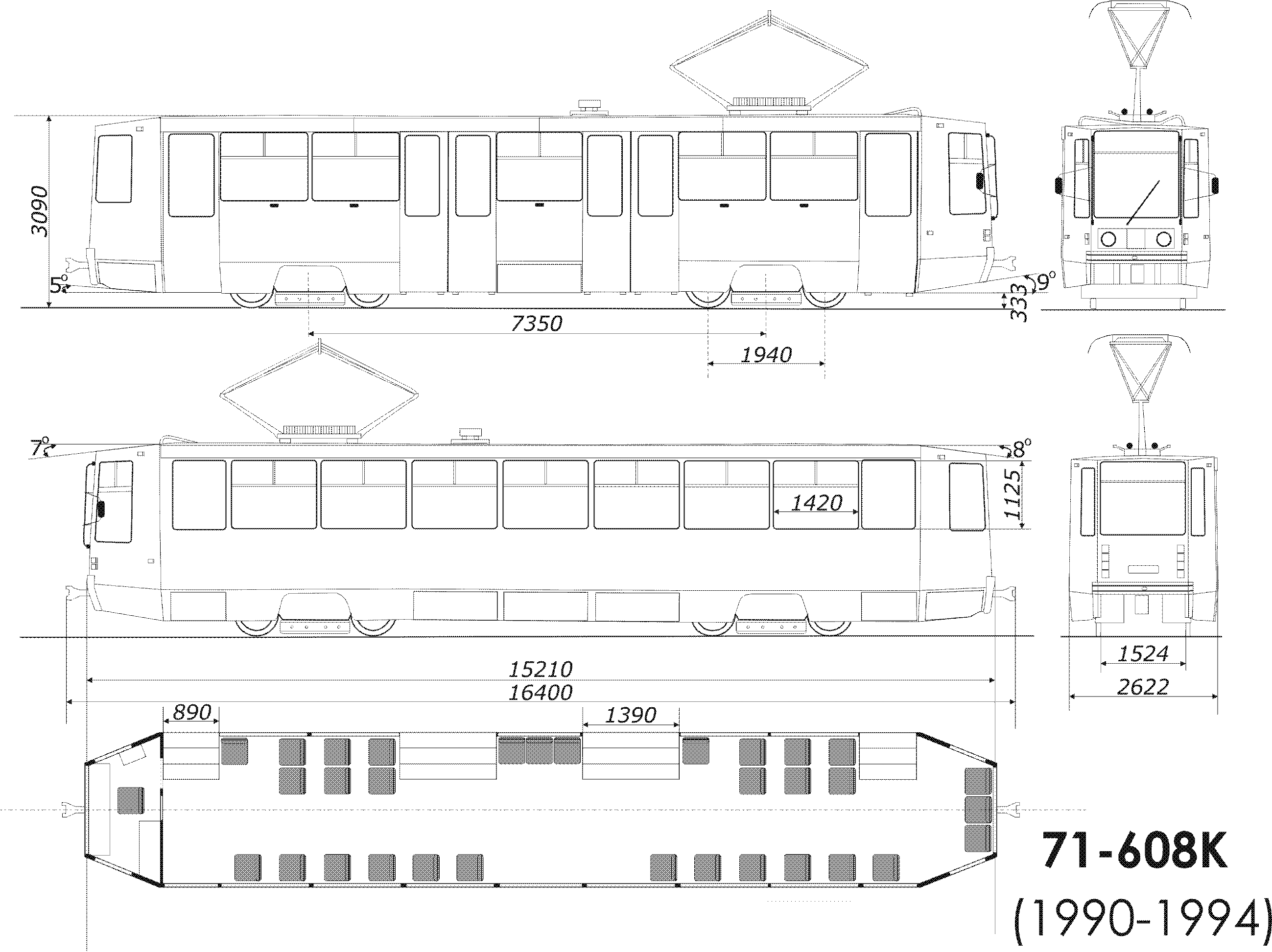Чертеж трамвая 71-608К