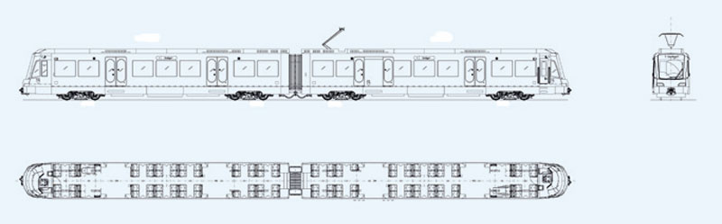 Чертеж трамвая Stadler Tango (DT 8.12) для Штутгарта