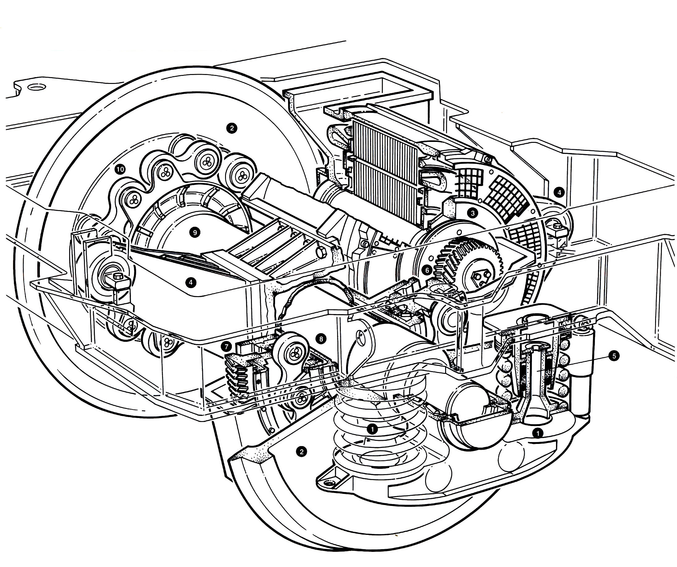 Схема расположения привода на одной оси тележки локомотива Eurotunnel Class 9