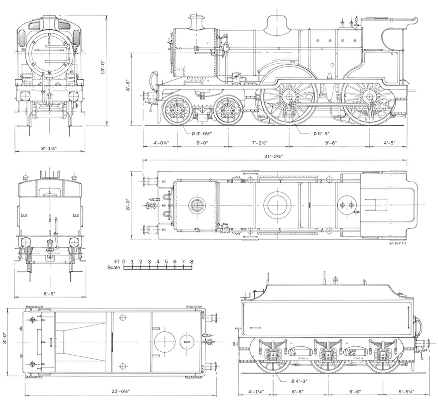 Чертеж паровоза LMS Class 2P 4-4-0