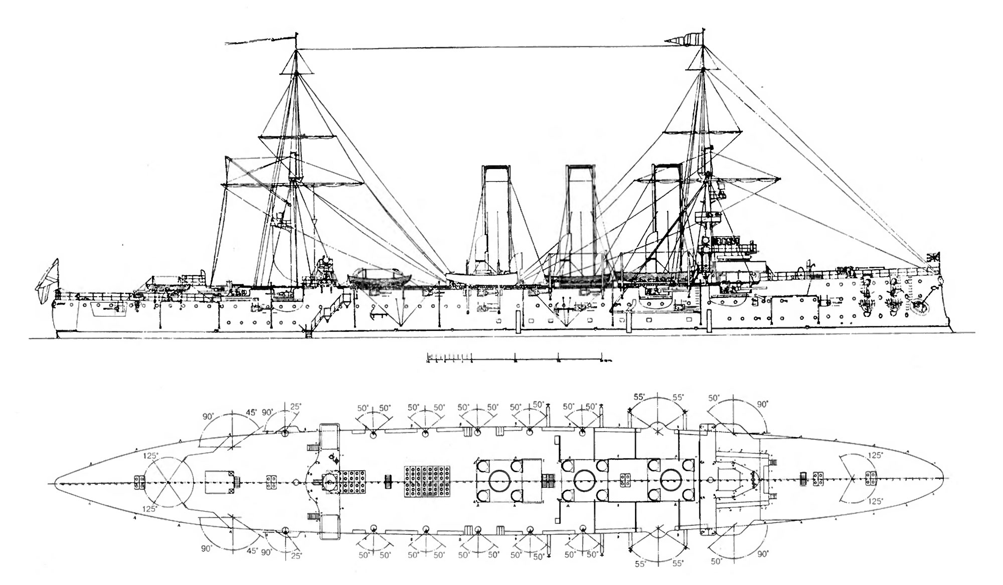 Чертеж крейсера Диана