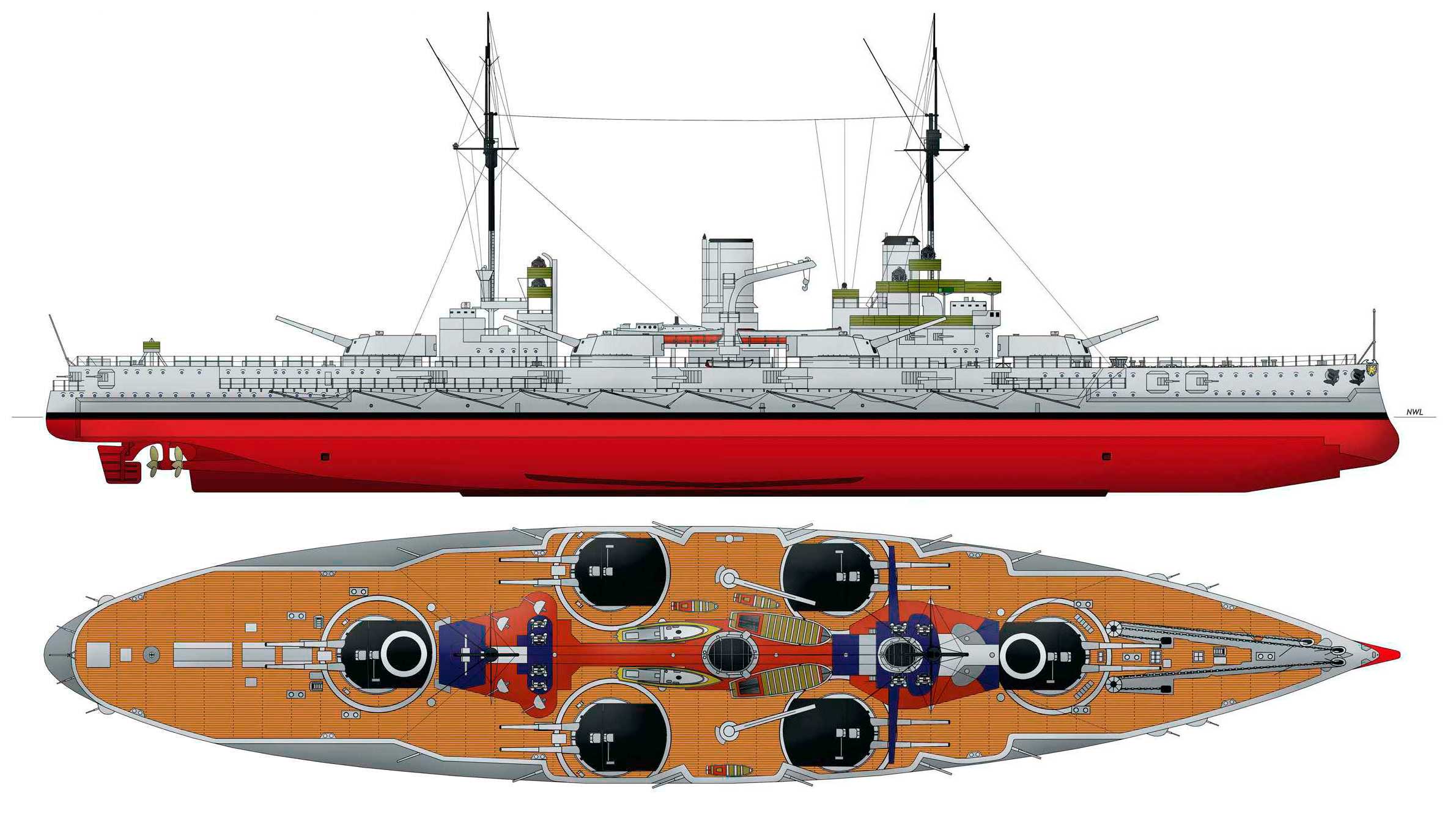 Чертеж линкора-дредноута Nassau 